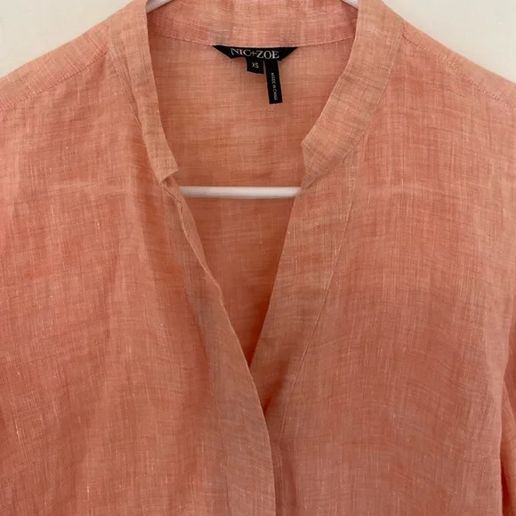 Nic + Zoe 100% Linen Button Down XS Peach Casual Spring Effortless Natural Fiber - Picture 4 of 6